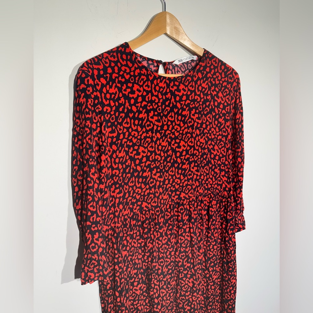 ZARA Red Leopard Printed Midi Tent Dress Women's Size M - Picture 4 of 15